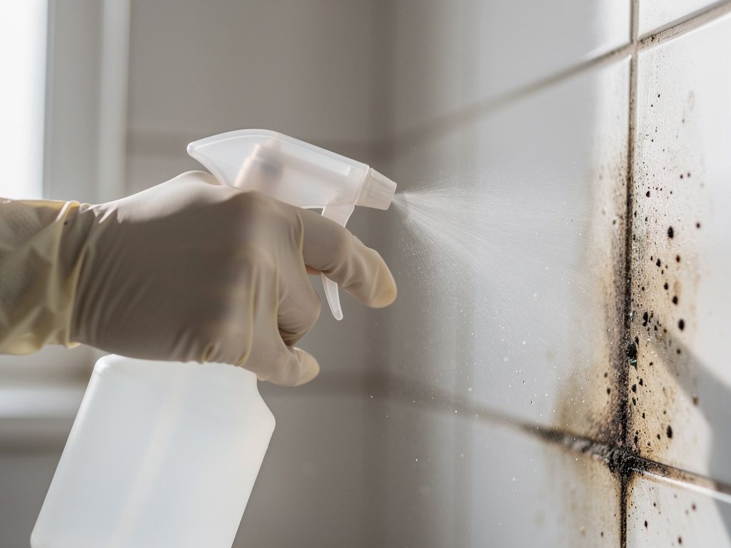 Before and after of a bathroom corner treated with a natural, chemical-free mould removal formula